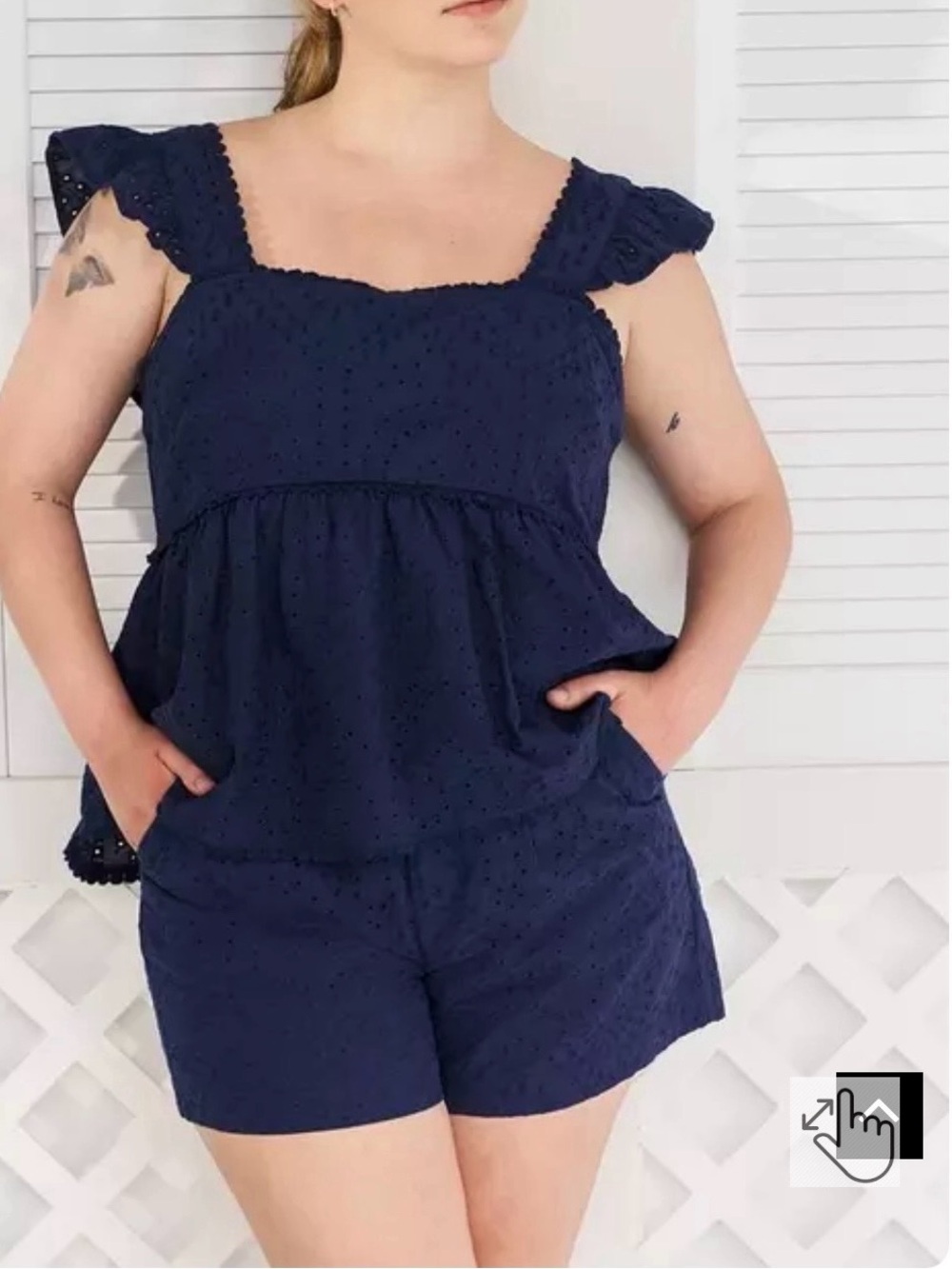 Torrid Navy Eyelet Ruffle Strap Tank - Picture 3 of 6